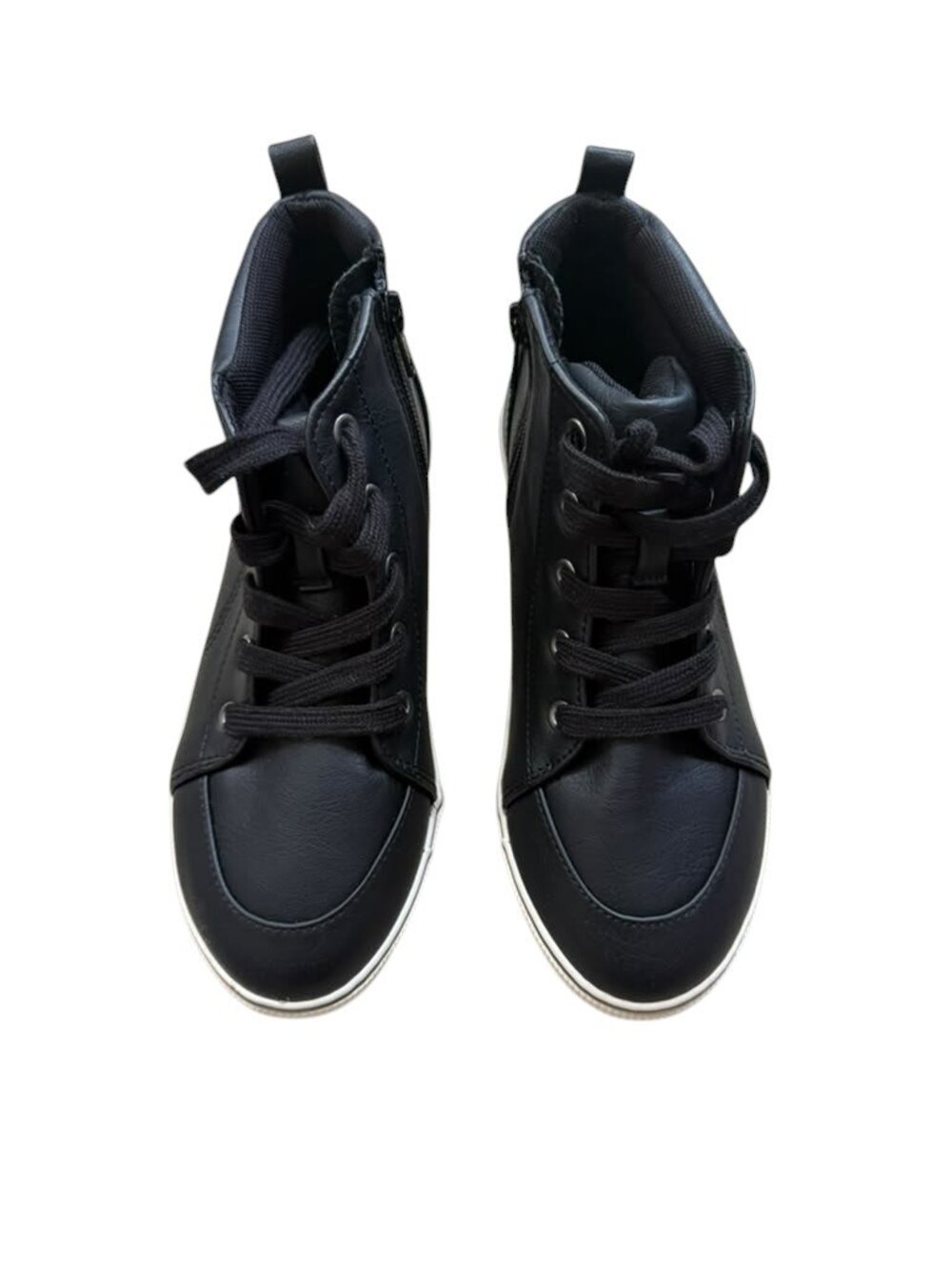 Cat & Jack Kids Size 3 Black High Top Sneakers Side Zip Lace Up Shoes New.